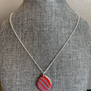 “Grey/Red Diamond Shaped Necklace” By Gayla Lee