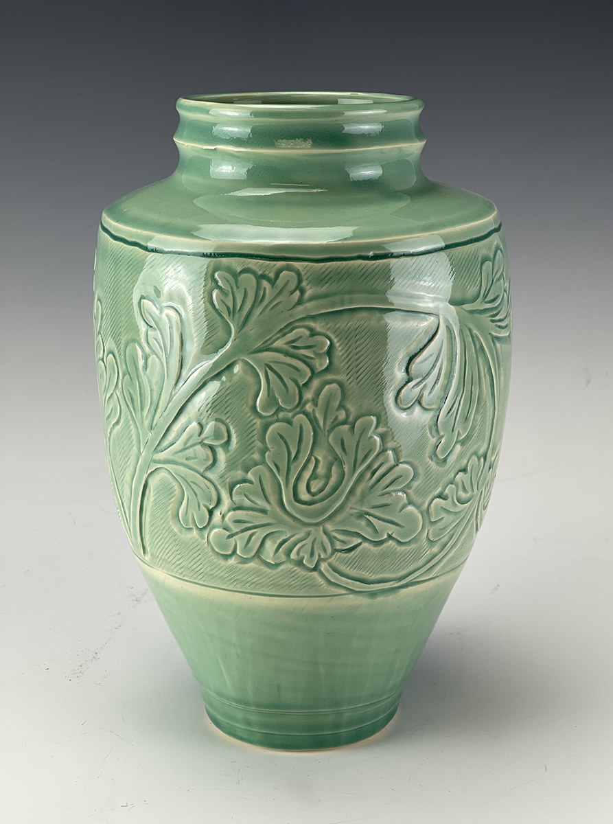 45-Yaozhou Celadon Carved Vase-Kevin Rodrigue | LibertyTown Arts Workshop