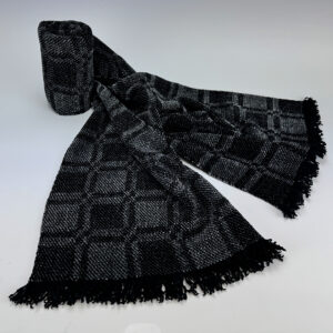 “Black/Grey 5 Block Twill Window Pane Chenille Scarf” By Carol Press