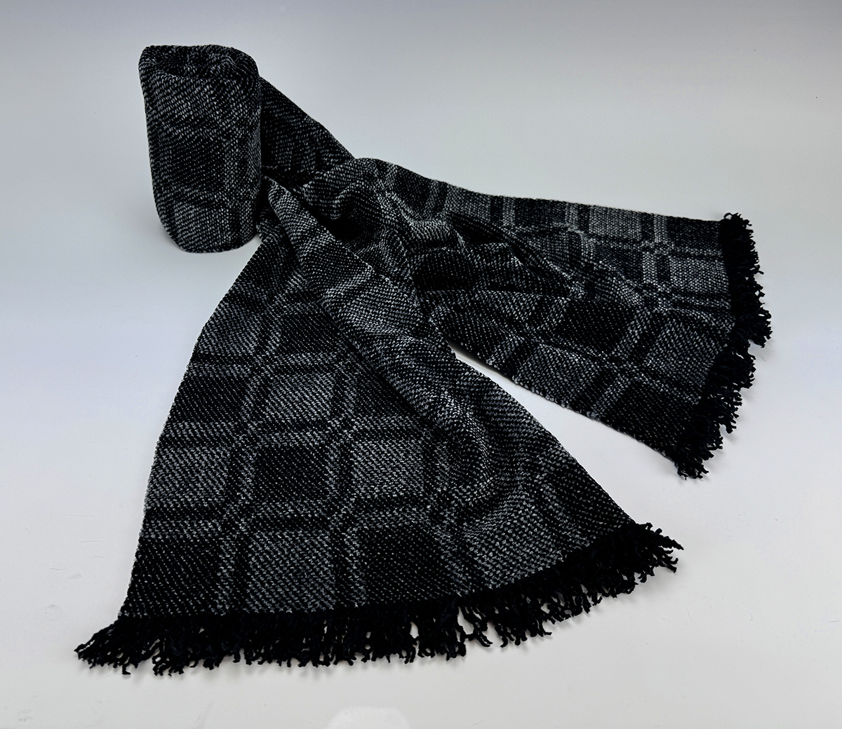 Black-Grey 5 Block Twill Window Pane Chenille Scarf-Carol Press